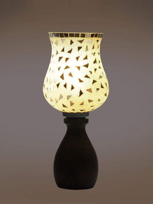 Multicolor Table Lamp | Artistic Mosaic Glass with Sturdy Wood Base | Decorative Ambient Light for Home D�cor | Perfect Blend of Modern & Traditional Style - Model DJM03
