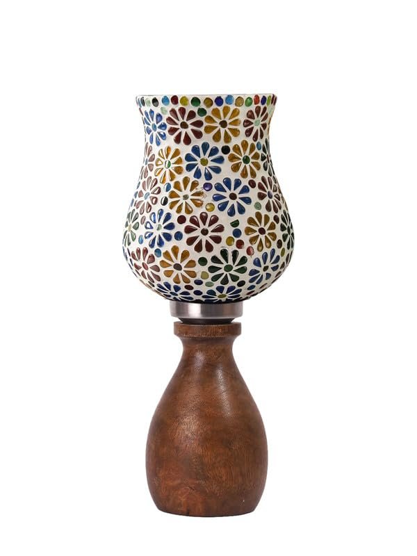 Multicolor Table Lamp | Artistic Mosaic Glass with Sturdy Wood Base | Decorative Ambient Light for Home D�cor | Perfect Blend of Modern & Traditional Style - Model DJM04