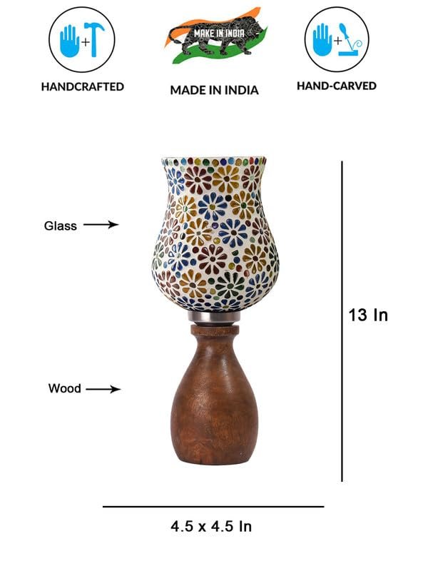 Multicolor Table Lamp | Artistic Mosaic Glass with Sturdy Wood Base | Decorative Ambient Light for Home D�cor | Perfect Blend of Modern & Traditional Style - Model DJM04
