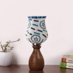 Multicolor Table Lamp | Artistic Mosaic Glass with Sturdy Wood Base | Decorative Ambient Light for Home D�cor | Perfect Blend of Modern & Traditional Style – Model DJM