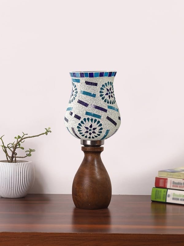 Multicolor Table Lamp | Artistic Mosaic Glass with Sturdy Wood Base | Decorative Ambient Light for Home D�cor | Perfect Blend of Modern & Traditional Style - Model DJM