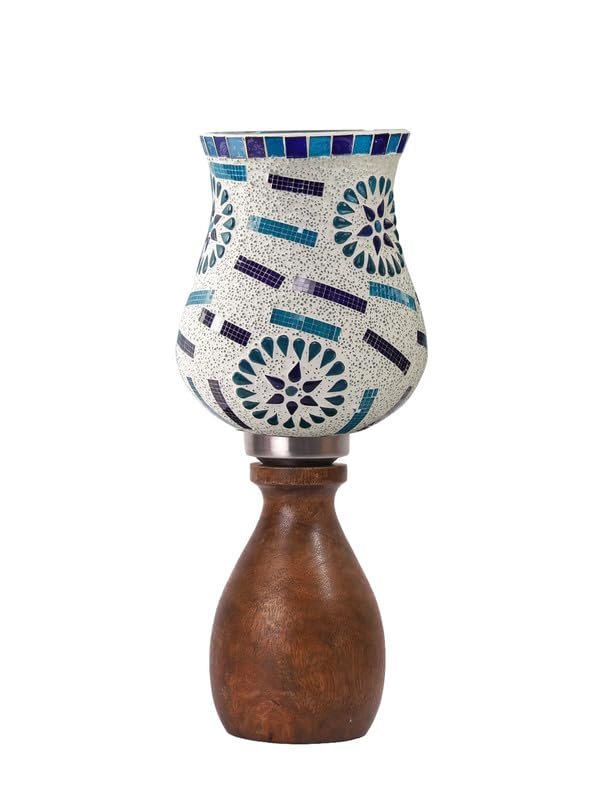 Multicolor Table Lamp | Artistic Mosaic Glass with Sturdy Wood Base | Decorative Ambient Light for Home D�cor | Perfect Blend of Modern & Traditional Style - Model DJM