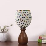 Multicolor Table Lamp | Artistic Mosaic Glass with Sturdy Wood Base | Decorative Ambient Light for Home D�cor | Perfect Blend of Modern & Traditional Style – Model DJM06