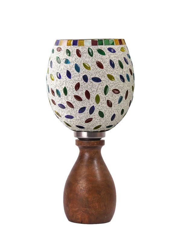 Multicolor Table Lamp | Artistic Mosaic Glass with Sturdy Wood Base | Decorative Ambient Light for Home D�cor | Perfect Blend of Modern & Traditional Style - Model DJM06