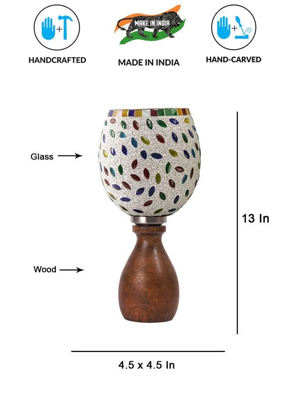 Multicolor Table Lamp | Artistic Mosaic Glass with Sturdy Wood Base | Decorative Ambient Light for Home D�cor | Perfect Blend of Modern & Traditional Style - Model DJM06