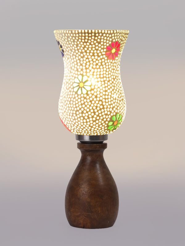 Multicolor Table Lamp | Artistic Mosaic Glass with Sturdy Wood Base | Decorative Ambient Light for Home D�cor | Perfect Blend of Modern & Traditional Style - Model DJM07