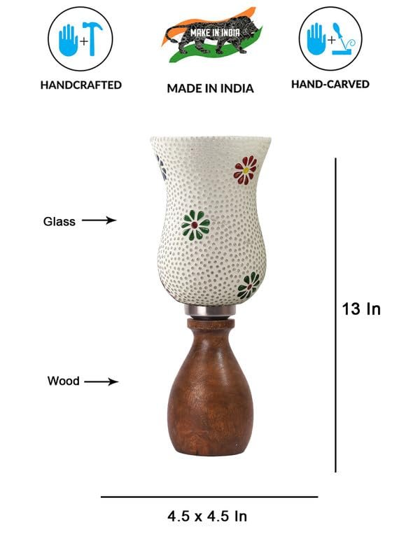 Multicolor Table Lamp | Artistic Mosaic Glass with Sturdy Wood Base | Decorative Ambient Light for Home D�cor | Perfect Blend of Modern & Traditional Style - Model DJM07