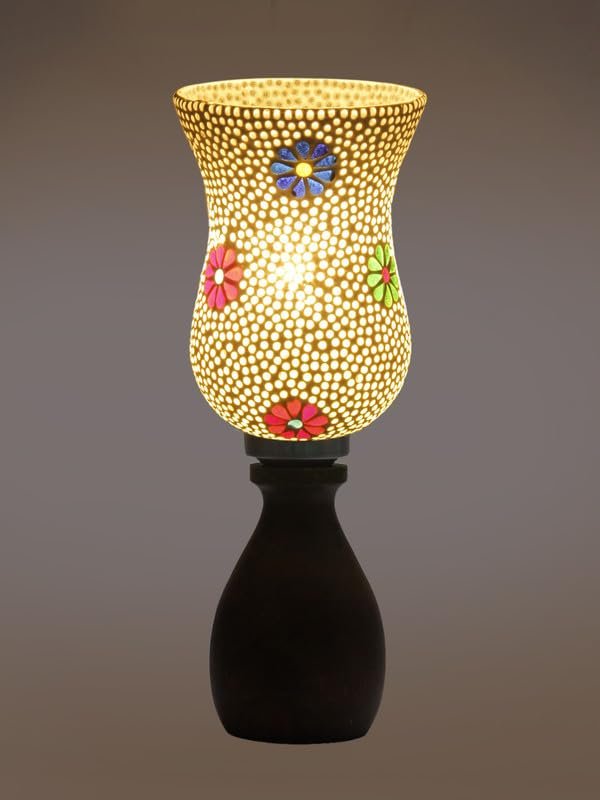 Multicolor Table Lamp | Artistic Mosaic Glass with Sturdy Wood Base | Decorative Ambient Light for Home D�cor | Perfect Blend of Modern & Traditional Style - Model DJM07