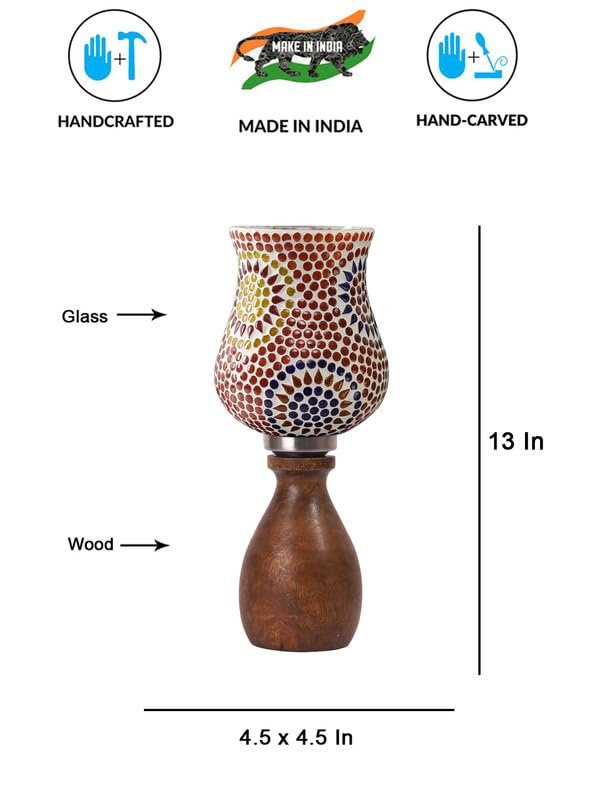 Multicolor Table Lamp | Artistic Mosaic Glass with Sturdy Wood Base | Decorative Ambient Light for Home D�cor | Perfect Blend of Modern & Traditional Style - Model DJM08