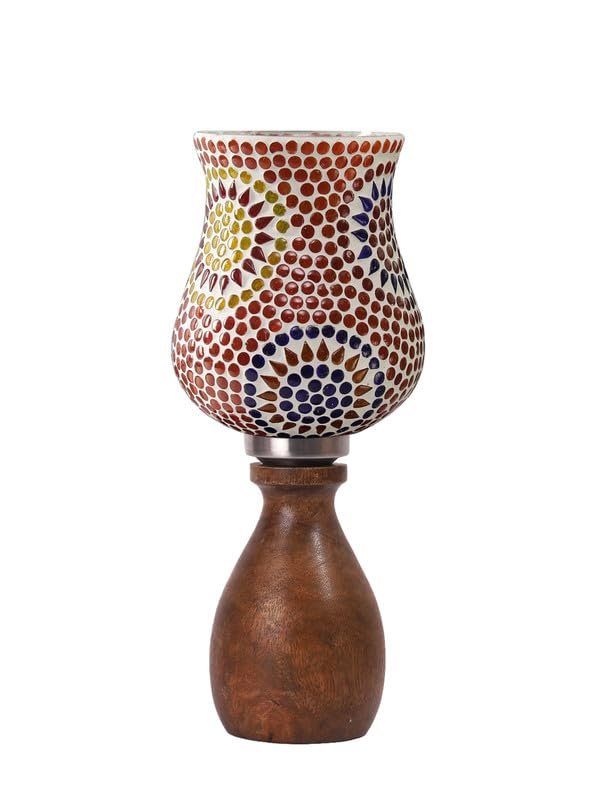 Multicolor Table Lamp | Artistic Mosaic Glass with Sturdy Wood Base | Decorative Ambient Light for Home D�cor | Perfect Blend of Modern & Traditional Style - Model DJM08