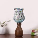 Multicolor Table Lamp | Artistic Mosaic Glass with Sturdy Wood Base | Decorative Ambient Light for Home D�cor | Perfect Blend of Modern & Traditional Style – Model DJM15