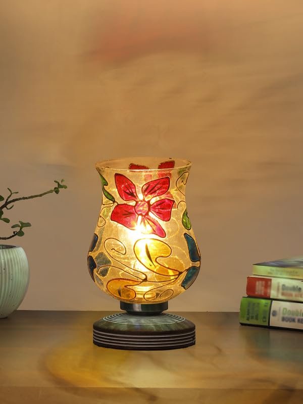 Multicolor Table Lamp | Artistic Mosaic Glass with Sturdy Wood Base | Decorative Ambient Light for Home D�cor | Perfect Blend of Modern & Traditional Style - Model DJP09