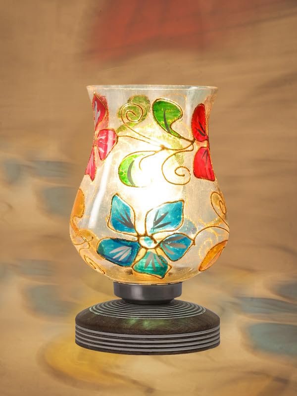 Multicolor Table Lamp | Artistic Mosaic Glass with Sturdy Wood Base | Decorative Ambient Light for Home D�cor | Perfect Blend of Modern & Traditional Style - Model DJP09