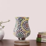 Multicolor Table Lamp | Artistic Mosaic Glass with Sturdy Wood Base | Decorative Ambient Light for Home D�cor | Perfect Blend of Modern & Traditional Style – Model DJP12