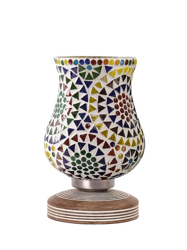 Multicolor Table Lamp | Artistic Mosaic Glass with Sturdy Wood Base | Decorative Ambient Light for Home D�cor | Perfect Blend of Modern & Traditional Style - Model DJP12