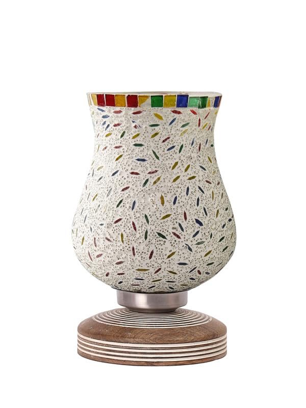 Multicolor Table Lamp | Artistic Mosaic Glass with Sturdy Wood Base | Decorative Ambient Light for Home D�cor | Perfect Blend of Modern & Traditional Style - Model DJP13