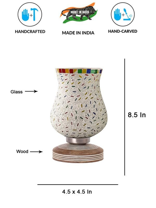 Multicolor Table Lamp | Artistic Mosaic Glass with Sturdy Wood Base | Decorative Ambient Light for Home D�cor | Perfect Blend of Modern & Traditional Style - Model DJP13