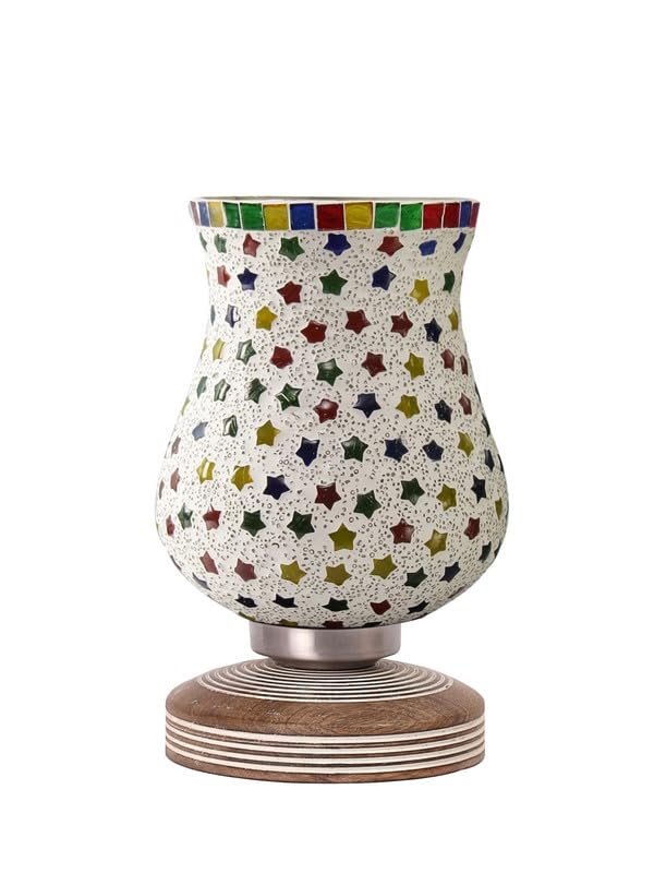 Multicolor Table Lamp | Artistic Mosaic Glass with Sturdy Wood Base | Decorative Ambient Light for Home D�cor | Perfect Blend of Modern & Traditional Style - Model DJP14