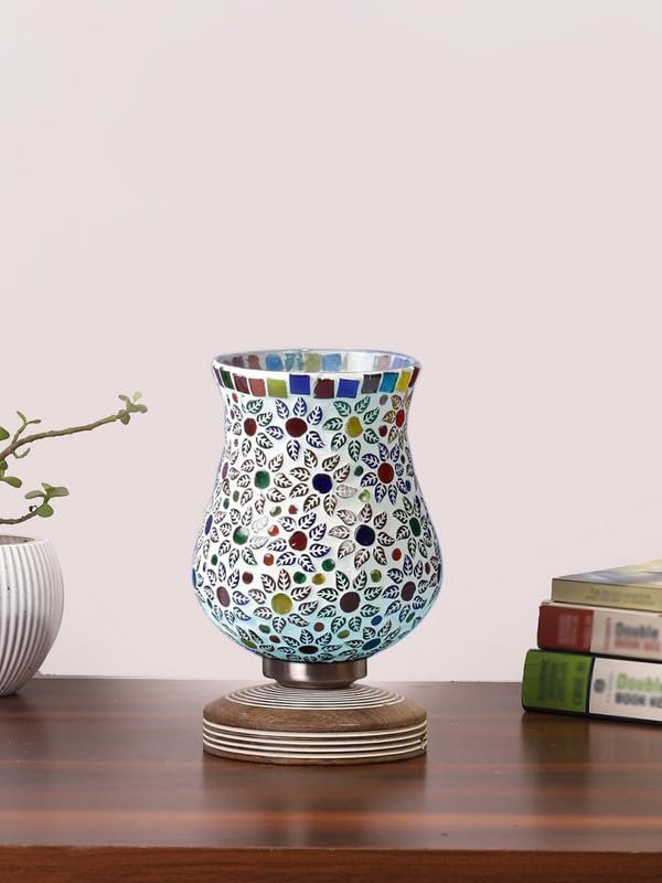 Multicolor Table Lamp | Artistic Mosaic Glass with Sturdy Wood Base | Decorative Ambient Light for Home D�cor | Perfect Blend of Modern & Traditional Style - Model DJP15
