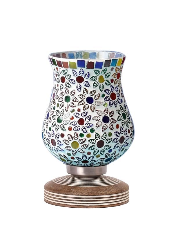Multicolor Table Lamp | Artistic Mosaic Glass with Sturdy Wood Base | Decorative Ambient Light for Home D�cor | Perfect Blend of Modern & Traditional Style - Model DJP15