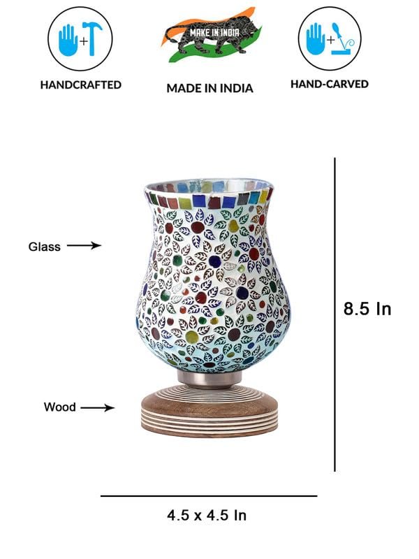 Multicolor Table Lamp | Artistic Mosaic Glass with Sturdy Wood Base | Decorative Ambient Light for Home D�cor | Perfect Blend of Modern & Traditional Style - Model DJP15