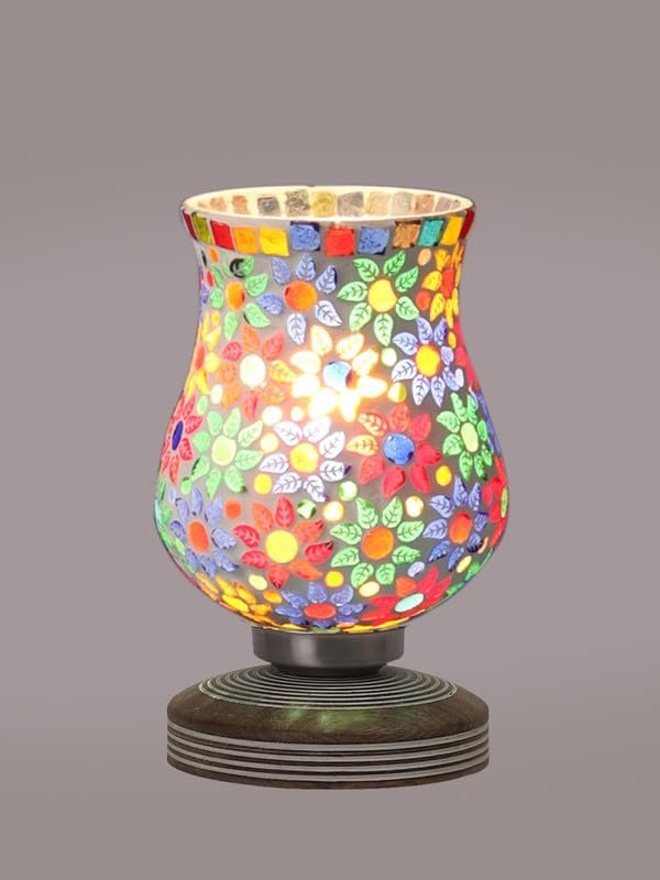 Multicolor Table Lamp | Artistic Mosaic Glass with Sturdy Wood Base | Decorative Ambient Light for Home D�cor | Perfect Blend of Modern & Traditional Style - Model DJP15