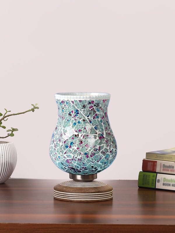 Multicolor Table Lamp | Artistic Mosaic Glass with Sturdy Wood Base | Decorative Ambient Light for Home D�cor | Perfect Blend of Modern & Traditional Style - Model DJP16