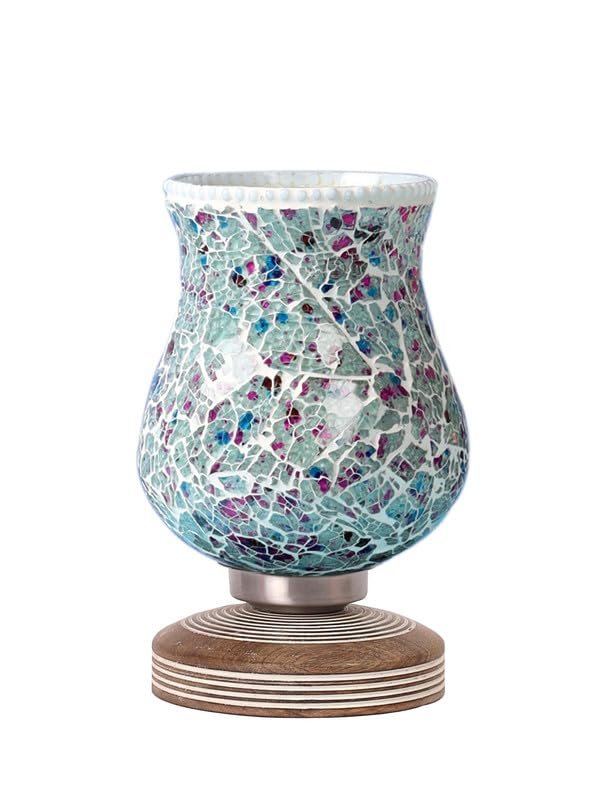 Multicolor Table Lamp | Artistic Mosaic Glass with Sturdy Wood Base | Decorative Ambient Light for Home D�cor | Perfect Blend of Modern & Traditional Style - Model DJP16