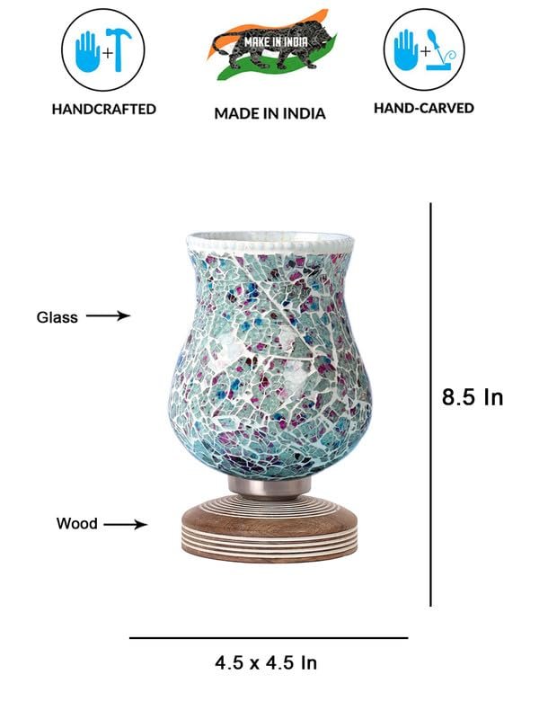 Multicolor Table Lamp | Artistic Mosaic Glass with Sturdy Wood Base | Decorative Ambient Light for Home D�cor | Perfect Blend of Modern & Traditional Style - Model DJP16