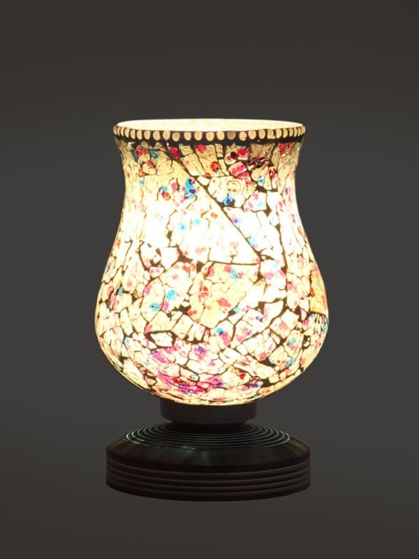 Multicolor Table Lamp | Artistic Mosaic Glass with Sturdy Wood Base | Decorative Ambient Light for Home D�cor | Perfect Blend of Modern & Traditional Style - Model DJP16