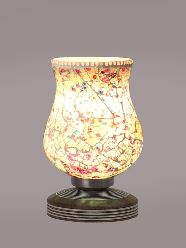 Multicolor Table Lamp | Artistic Mosaic Glass with Sturdy Wood Base | Decorative Ambient Light for Home D�cor | Perfect Blend of Modern & Traditional Style - Model DJP16