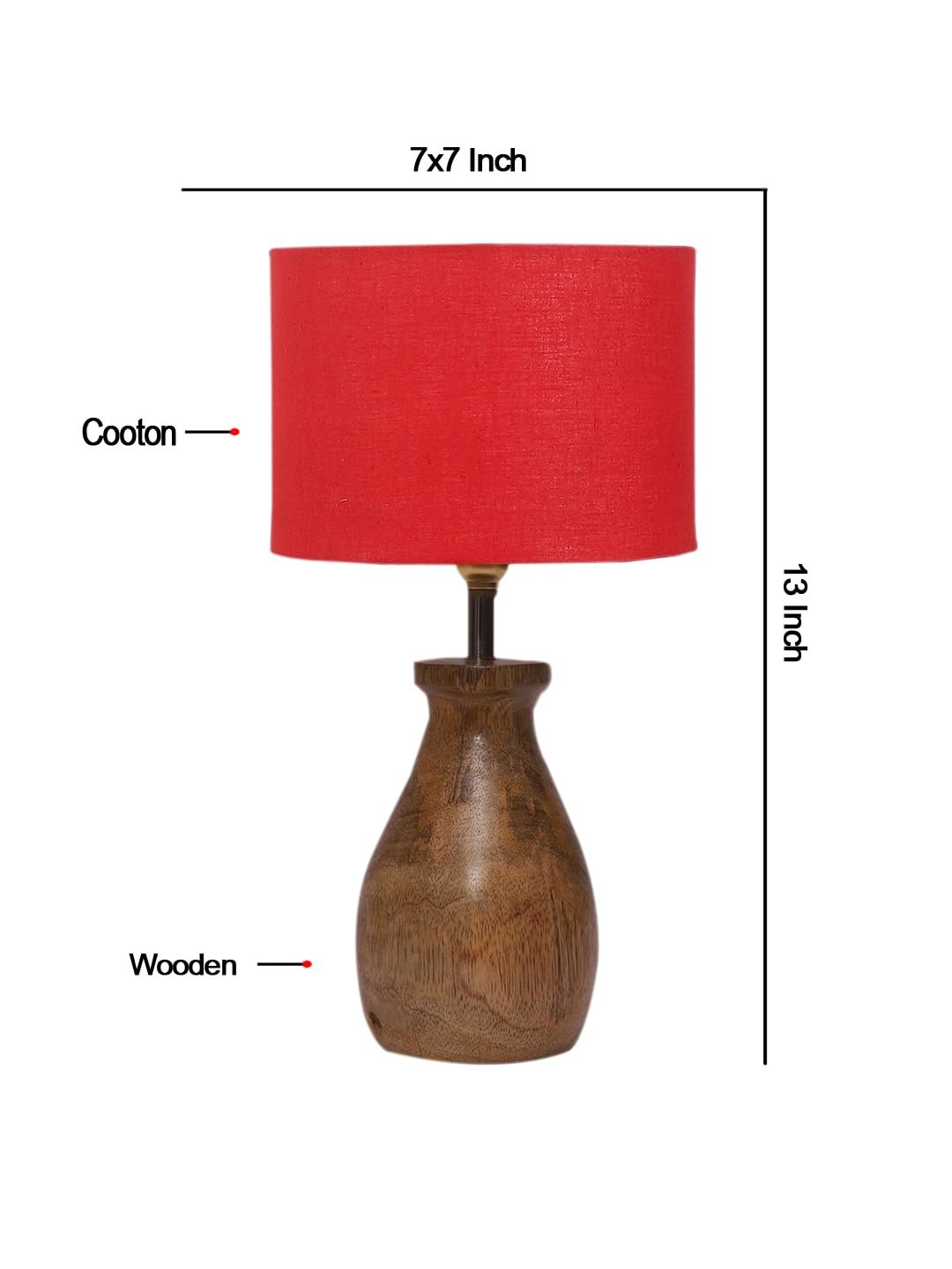Red Cotton Table lamp with Wood Natural Base (7x13 inches)-4