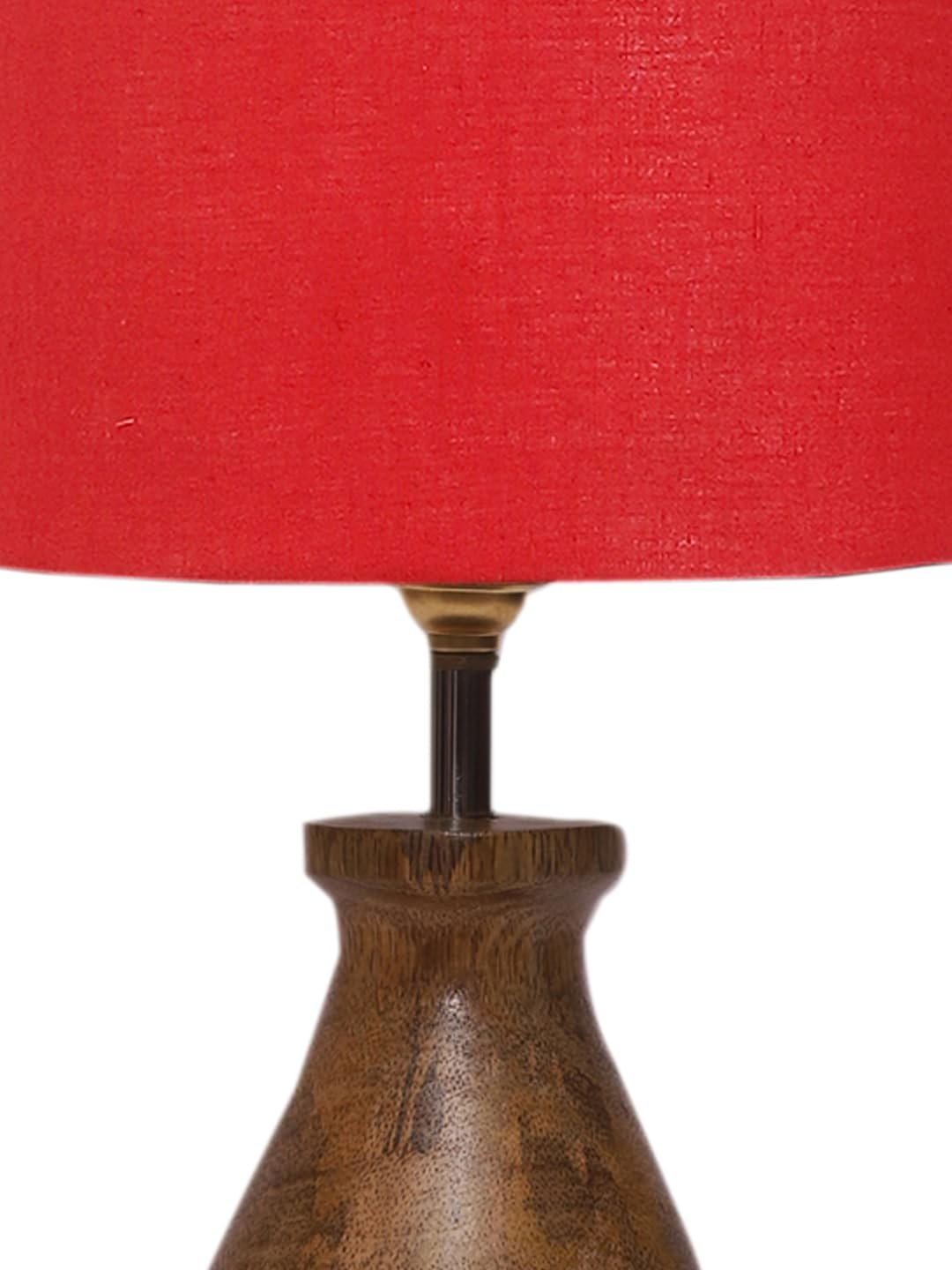 Red Cotton Table lamp with Wood Natural Base (7x13 inches)-4
