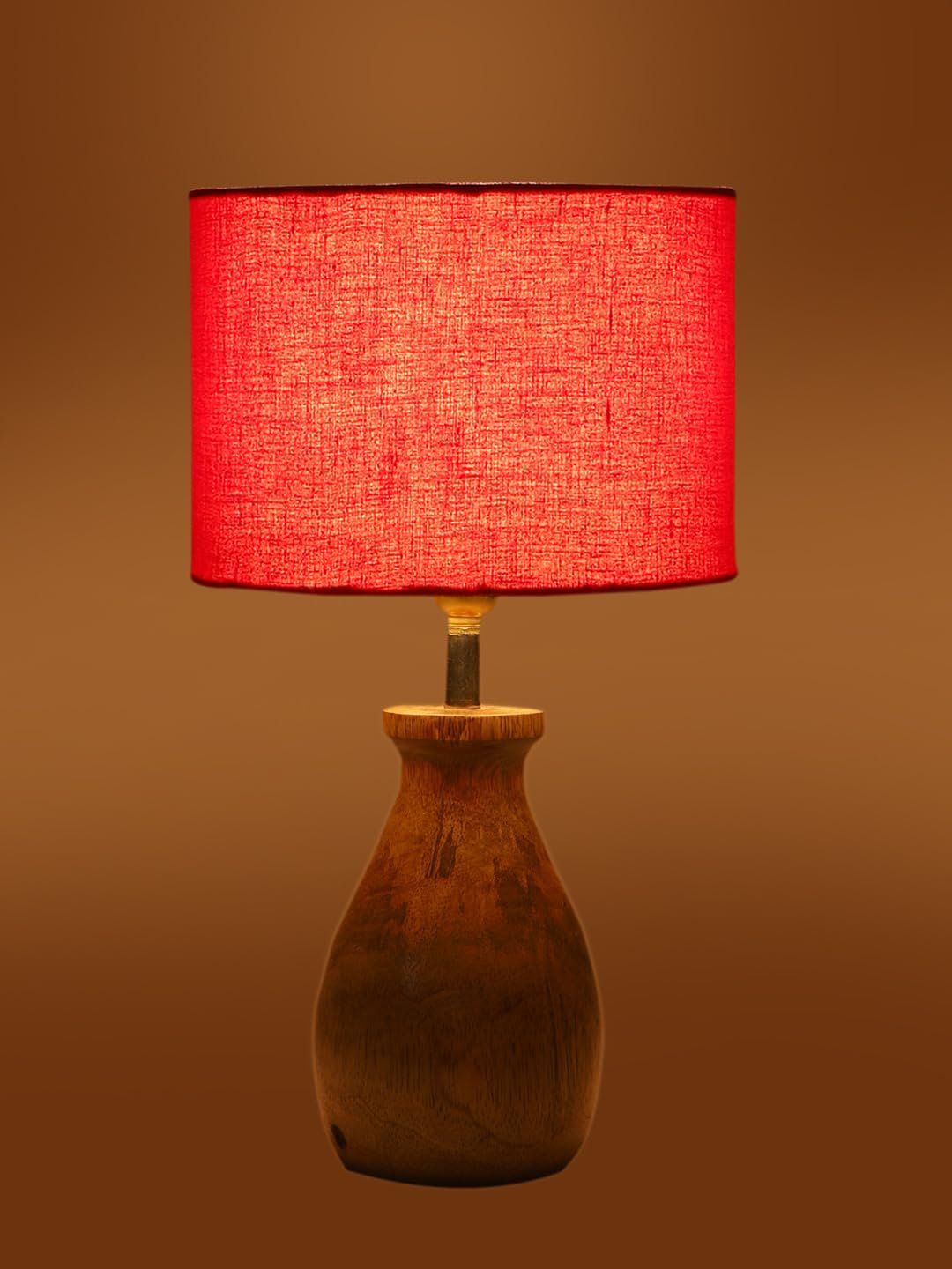 Red Cotton Table lamp with Wood Natural Base (7x13 inches)-4