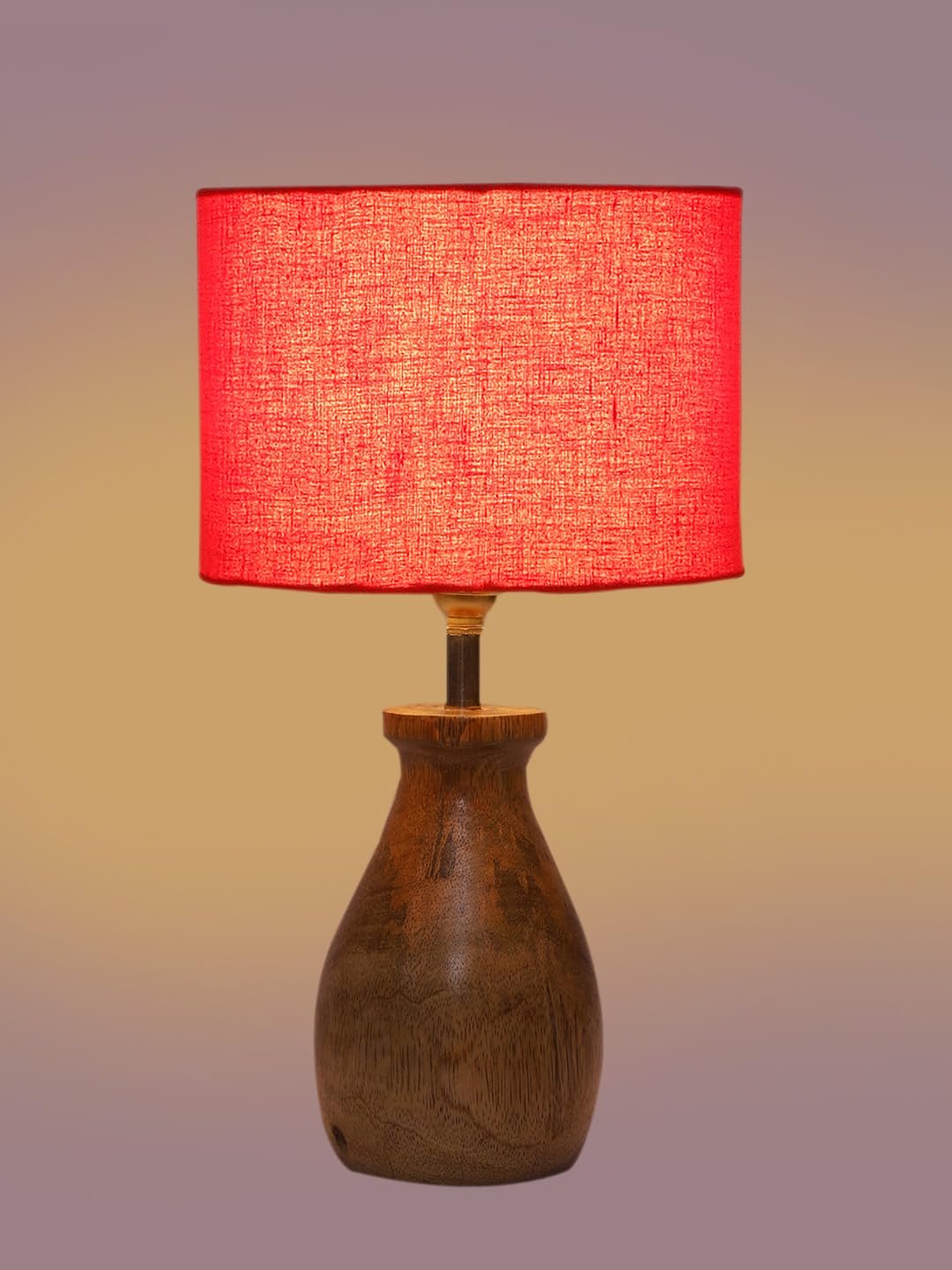 Red Cotton Table lamp with Wood Natural Base (7x13 inches)-4