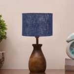 Blue Jute Table lamp with Wood Natural Base (7×13 inches)-13