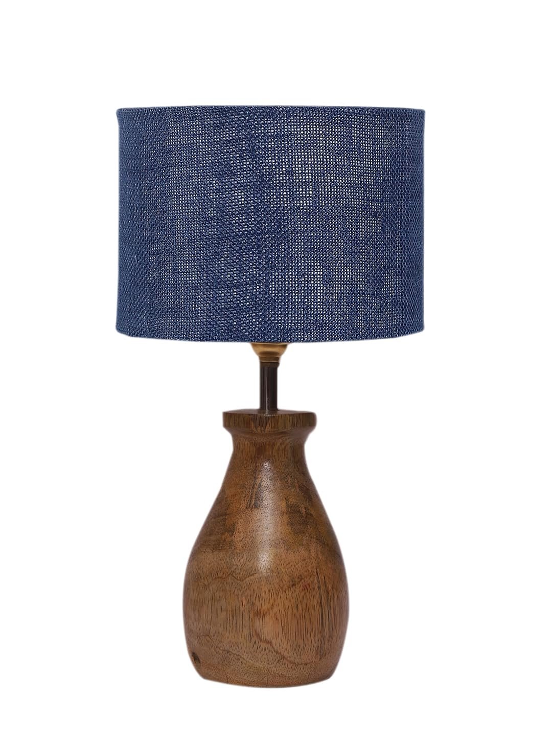 Blue Jute Table lamp with Wood Natural Base (7x13 inches)-13