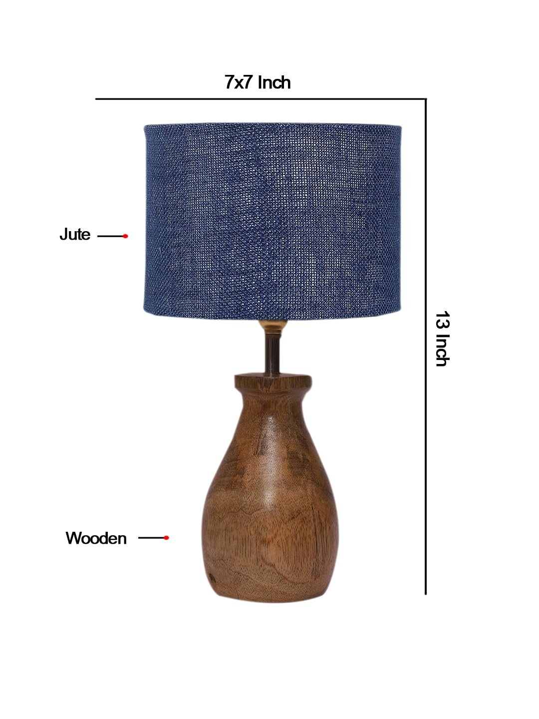 Blue Jute Table lamp with Wood Natural Base (7x13 inches)-13