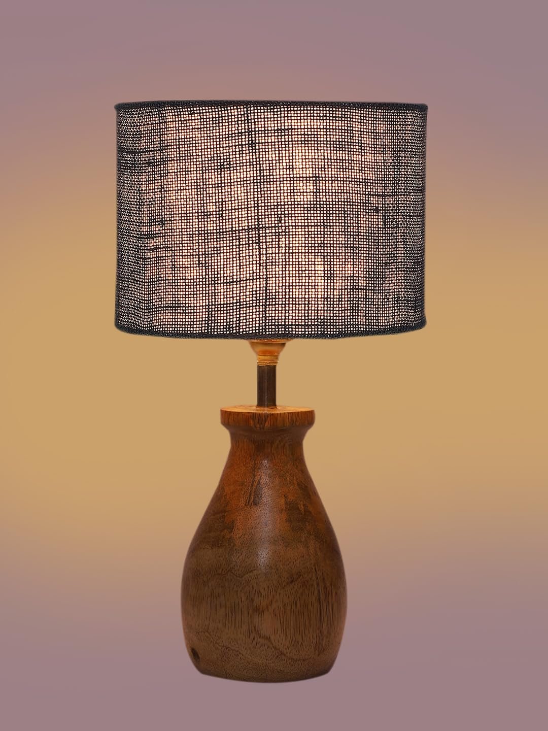 Blue Jute Table lamp with Wood Natural Base (7x13 inches)-13