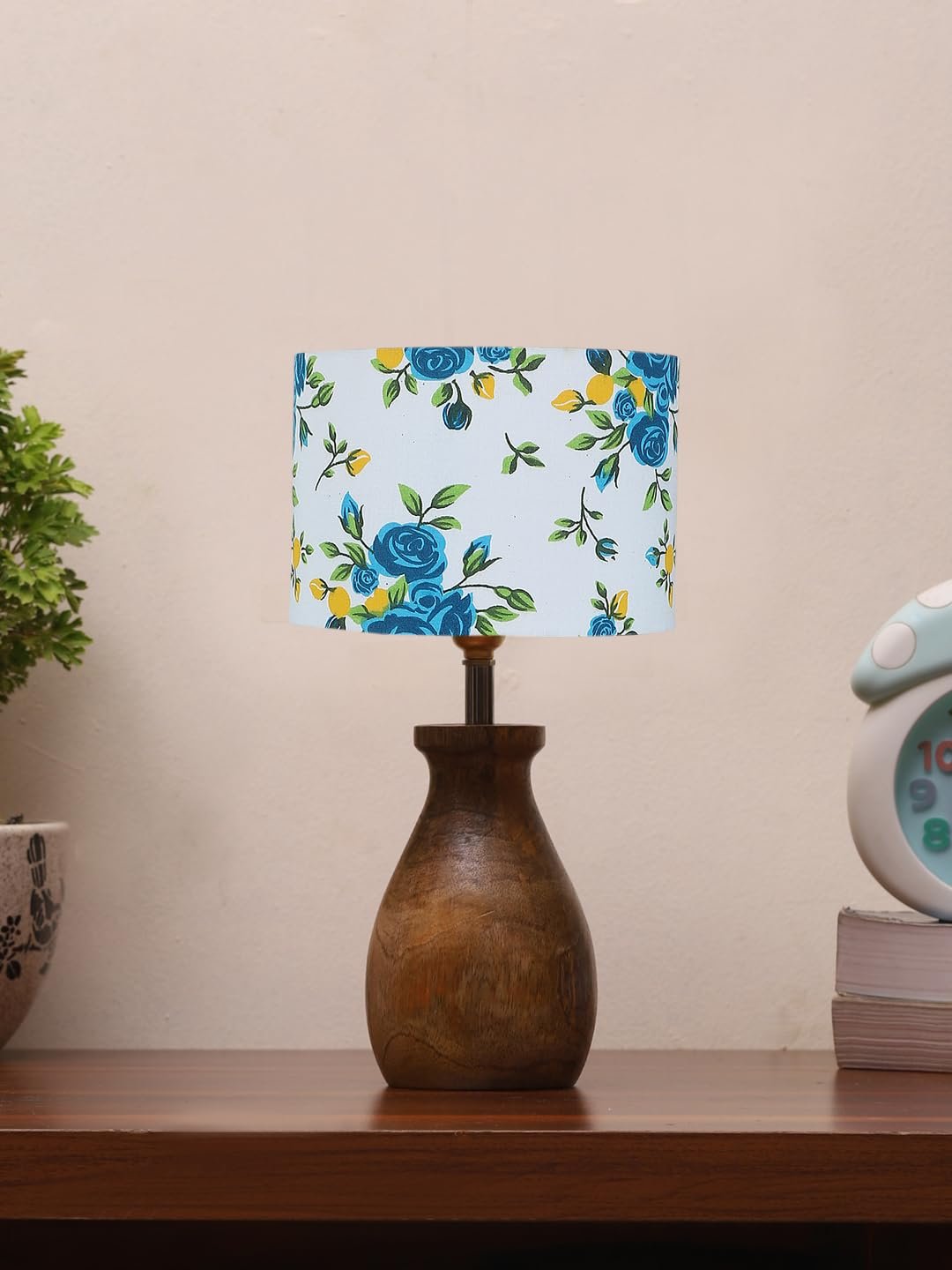 Multicolor Cotton Table lamp with Wood Natural Base (7x13 inches)-14