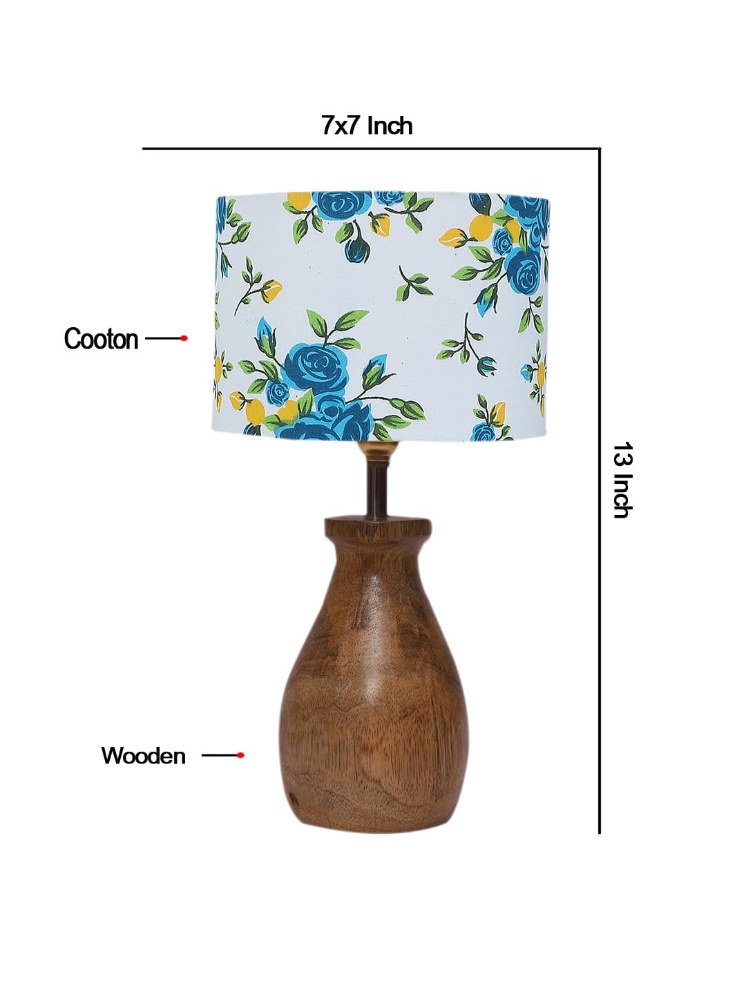 Multicolor Cotton Table lamp with Wood Natural Base (7x13 inches)-14