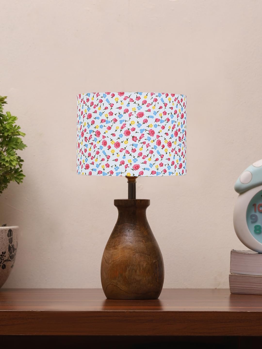 Multicolor Cotton Table lamp with Wood Natural Base (7x13 inches)-16