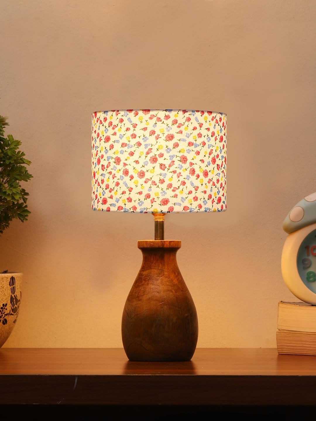 Multicolor Cotton Table lamp with Wood Natural Base (7x13 inches)-16