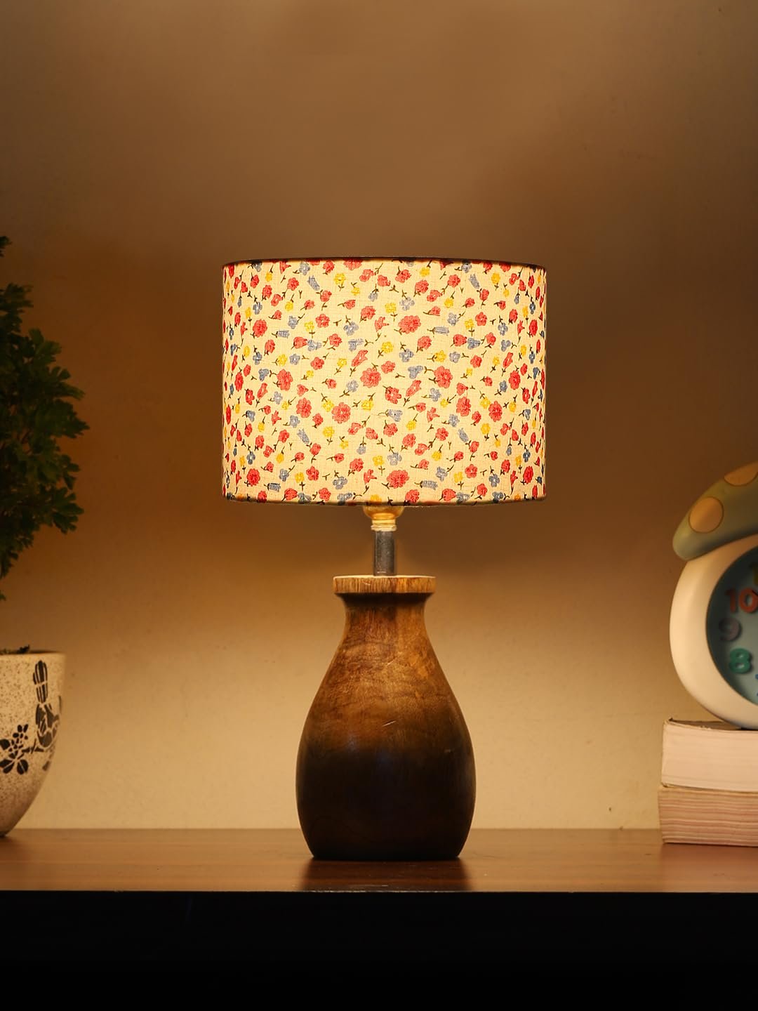 Multicolor Cotton Table lamp with Wood Natural Base (7x13 inches)-16