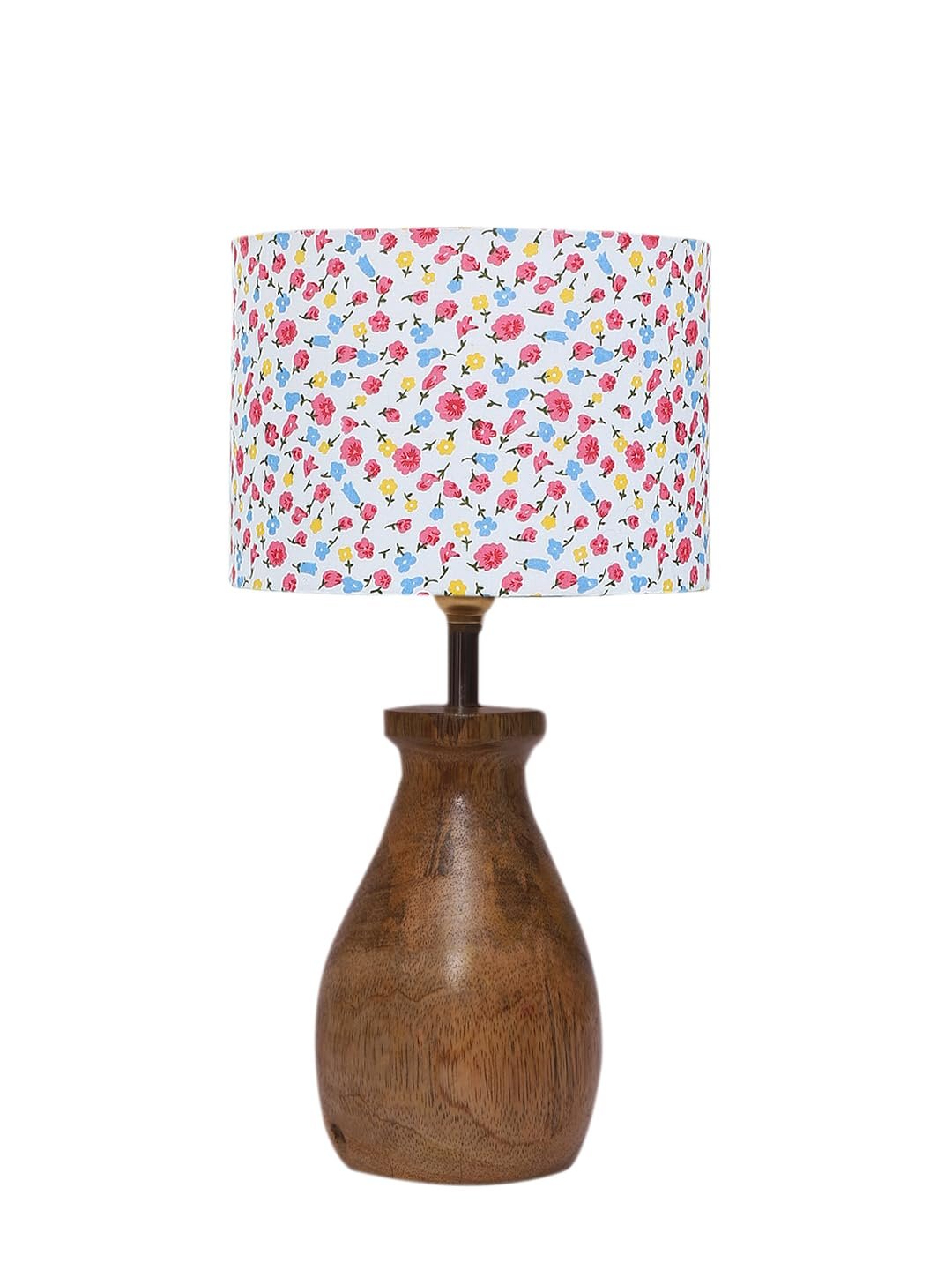Multicolor Cotton Table lamp with Wood Natural Base (7x13 inches)-16