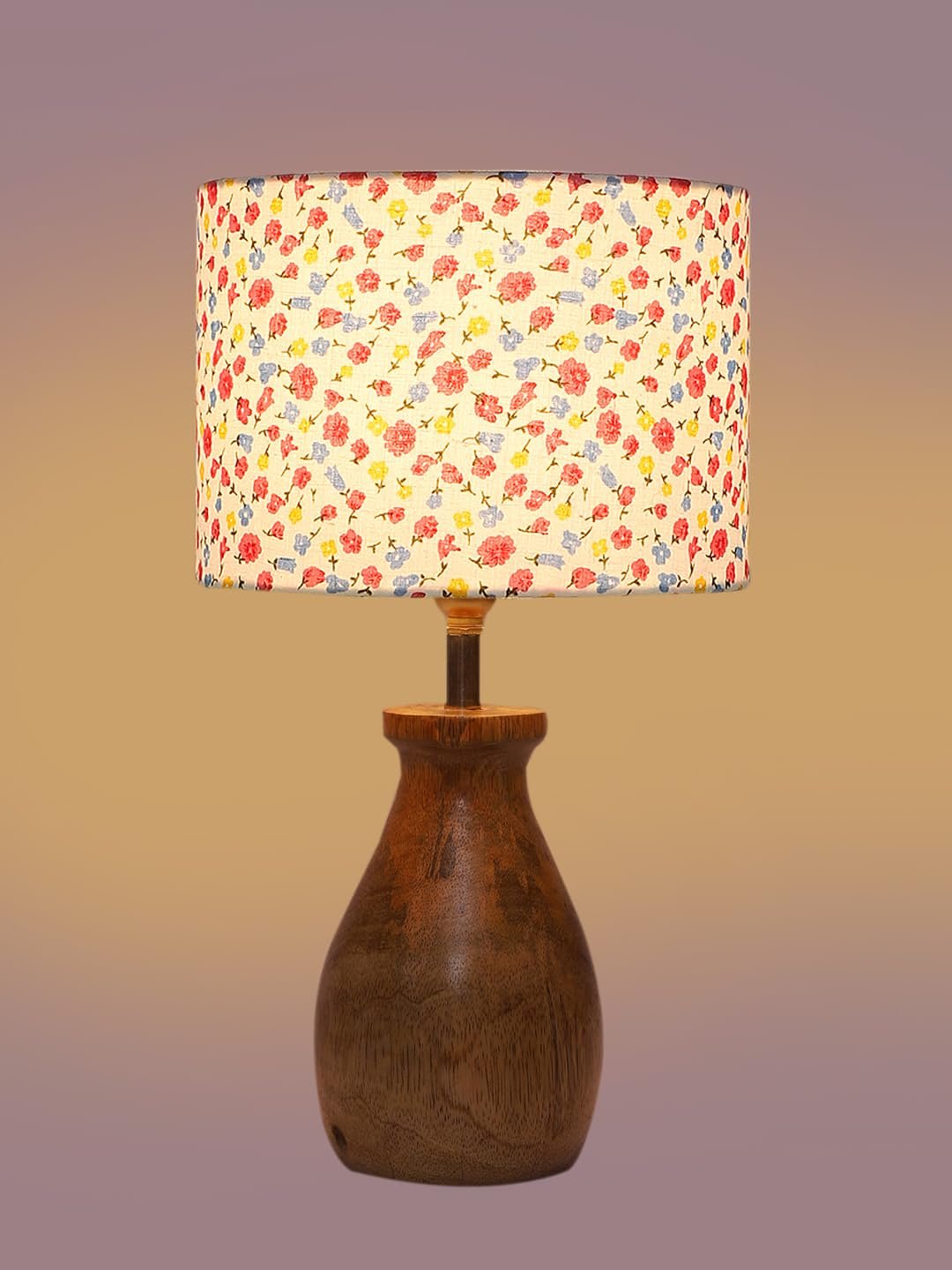 Multicolor Cotton Table lamp with Wood Natural Base (7x13 inches)-16
