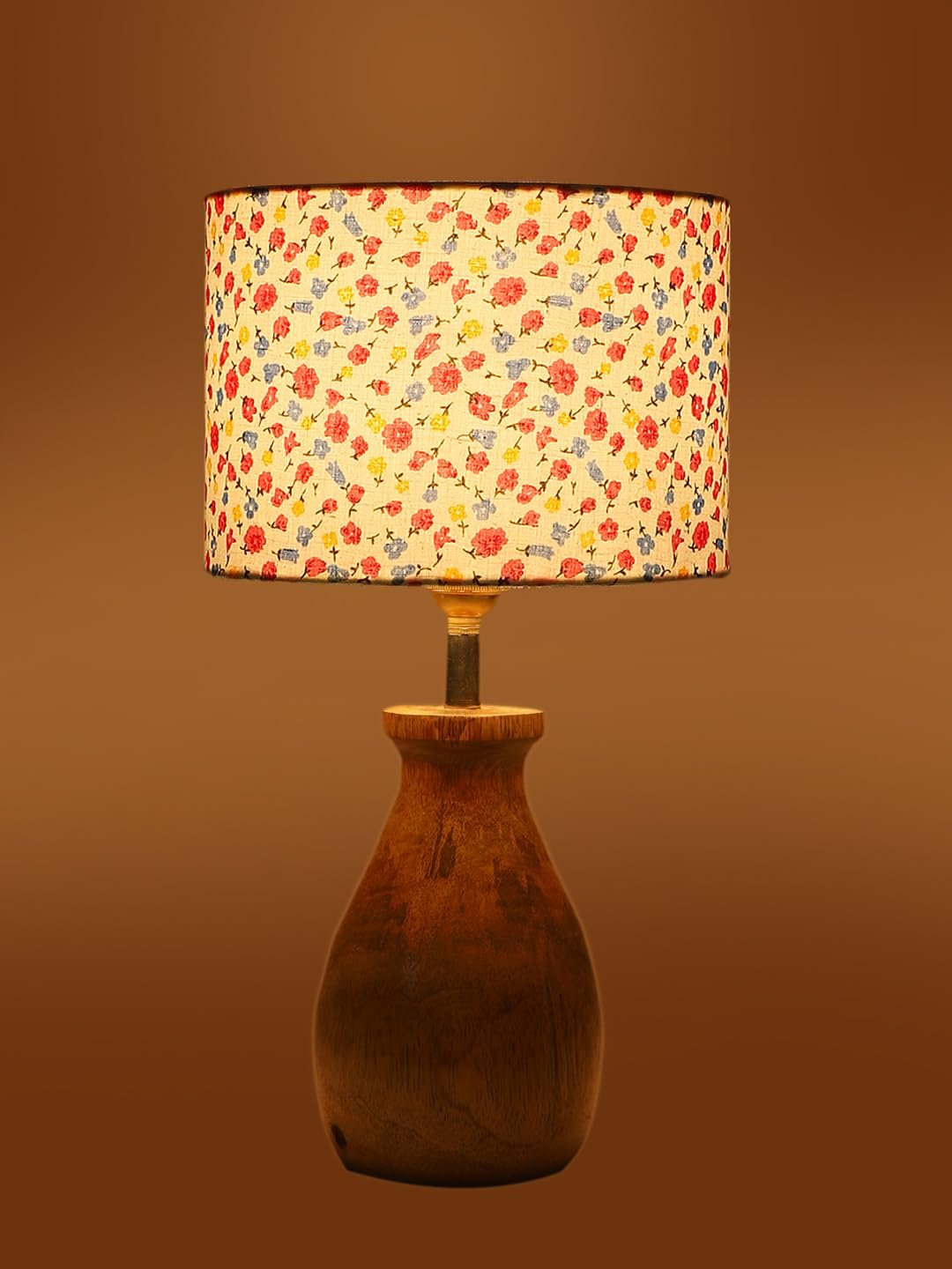 Multicolor Cotton Table lamp with Wood Natural Base (7x13 inches)-16