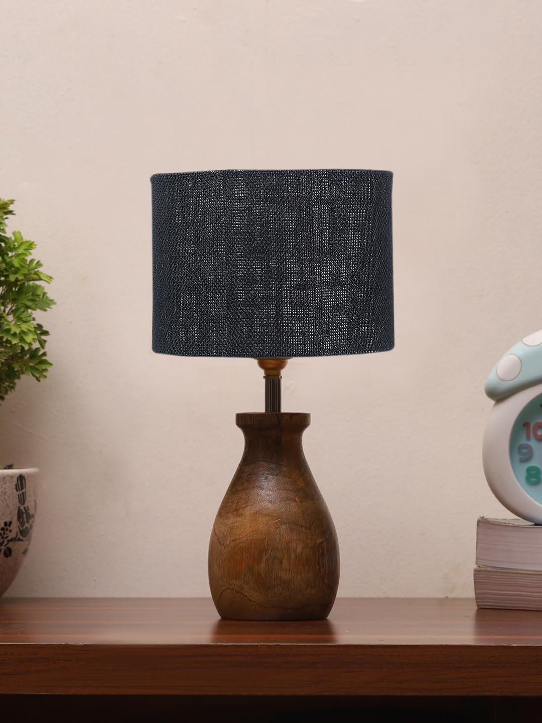 Black Jute Table lamp with Wood Natural Base (7x13 inches)-18