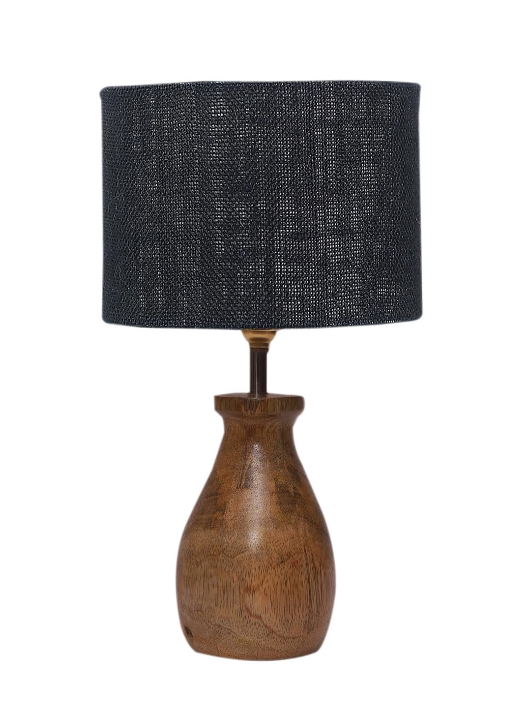 Black Jute Table lamp with Wood Natural Base (7x13 inches)-18