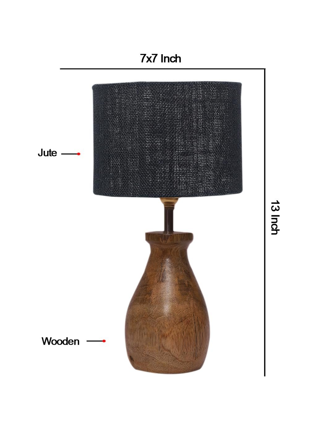 Black Jute Table lamp with Wood Natural Base (7x13 inches)-18